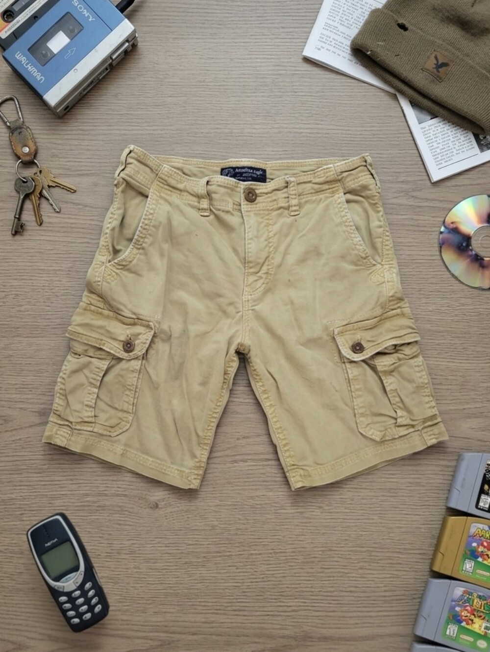 American Eagle Classic Active Flex Cargo Shorts Mens Size 32 Tan Khaki Utility 9